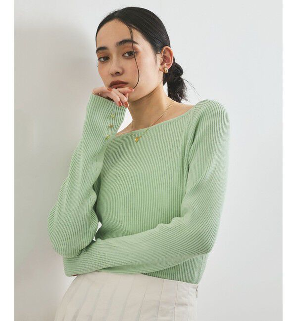 VIS「ワイドスクエアネックニット」|ニット・セーター|ライトグリーン