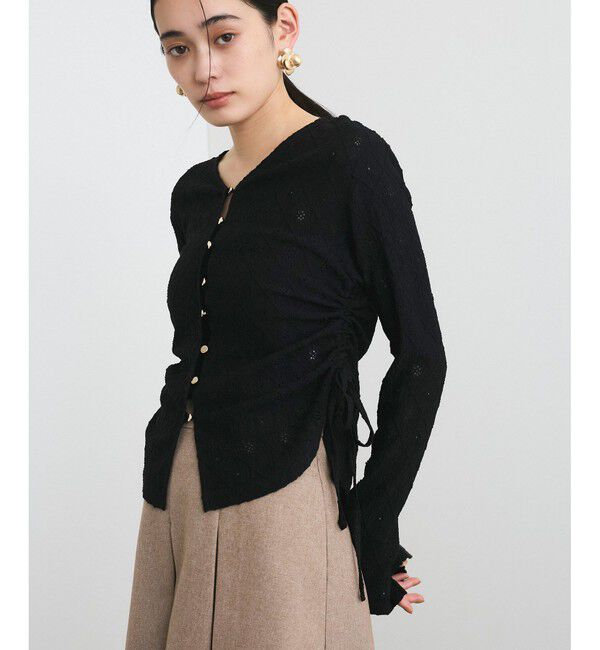 VIS「【洗える】フラワージャガードサイドドロストカットカーディガン【前後2WAY】」|カーディガン|クロメイン