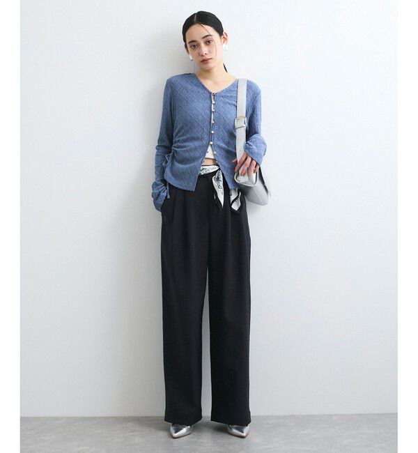 VIS「【洗える】フラワージャガードサイドドロストカットカーディガン【前後2WAY】」|カーディガン|