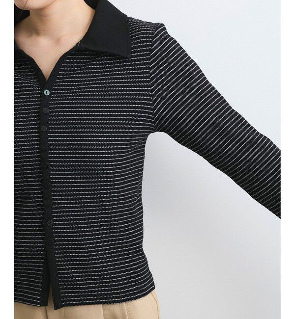 VIS「【洗える】細ボーダーポロトップス」|ポロシャツ|