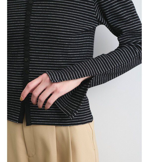 VIS「【洗える】細ボーダーポロトップス」|ポロシャツ|