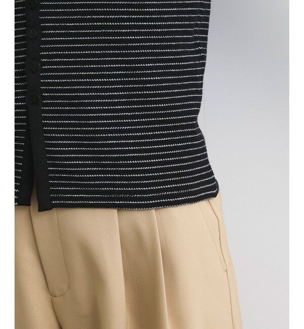 VIS「【洗える】細ボーダーポロトップス」|ポロシャツ|