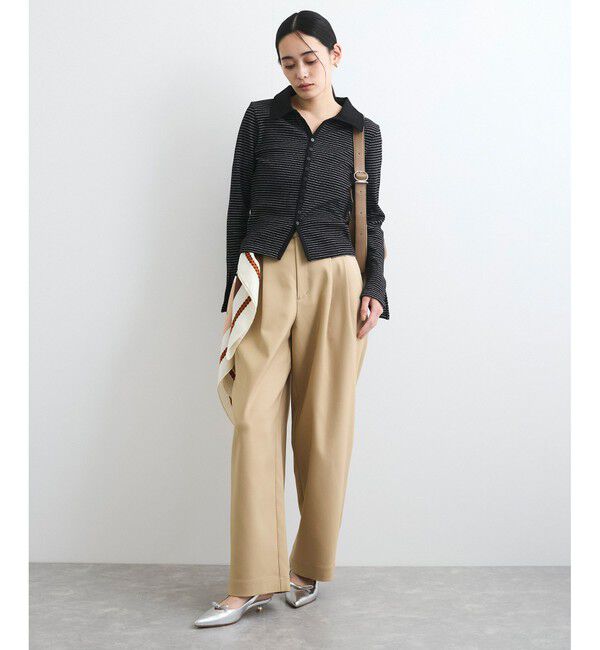 VIS「【洗える】細ボーダーポロトップス」|ポロシャツ|