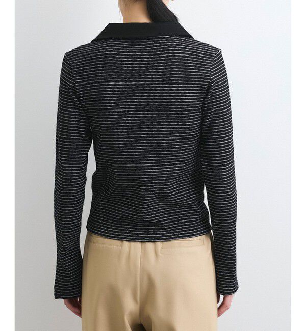 VIS「【洗える】細ボーダーポロトップス」|ポロシャツ|