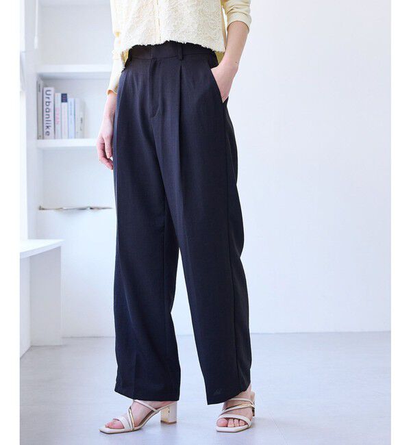 VIS「【美easy】ワンタックワイドスラックスパンツ【接触冷感/洗える】」|スラックス|ブラック(01)