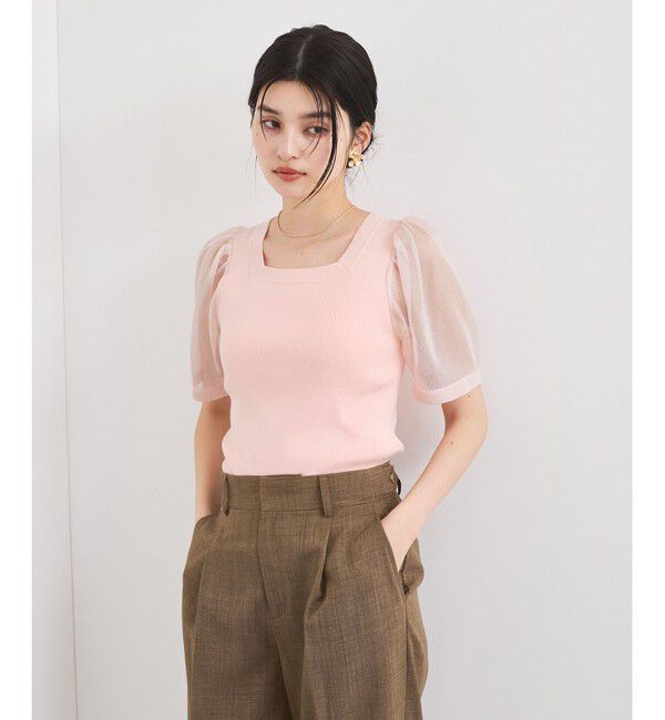 VIS「【洗える】スクエアネックシアーハーフスリーブニット」|ニット・セーター|