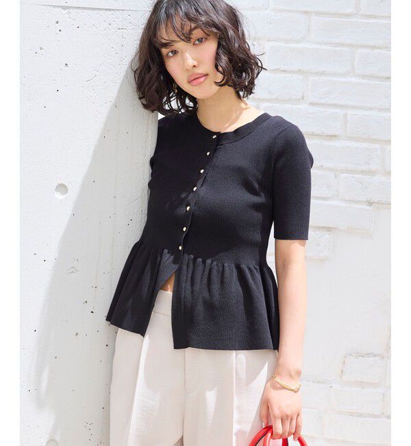 VIS「【アンチピリング】ペプラムハーフスリーブニットカーディガン」|カーディガン|ブラック(01)