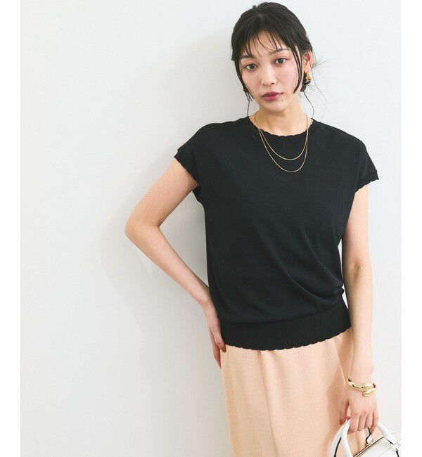 VIS「【WEB限定】パールフリルリブサマー半袖ニット」|ニット・セーター|