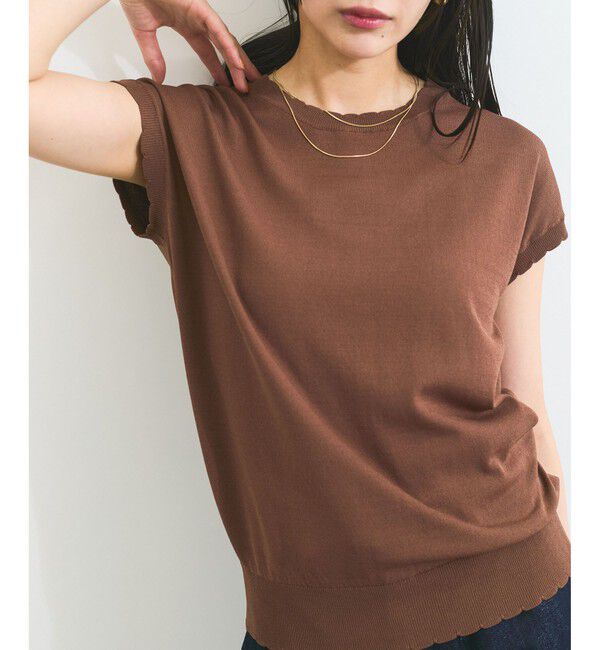 VIS「【WEB限定】パールフリルリブサマー半袖ニット」|ニット・セーター|