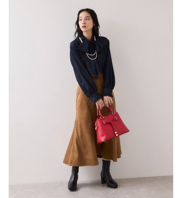 VIS「チェック＆デニムアソートボウタイリボン付きスタンドカラーシャツ」|シャツ・ブラウス|