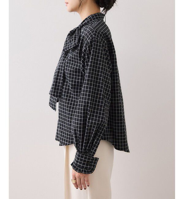 VIS「チェック＆デニムアソートボウタイリボン付きスタンドカラーシャツ」|シャツ・ブラウス|