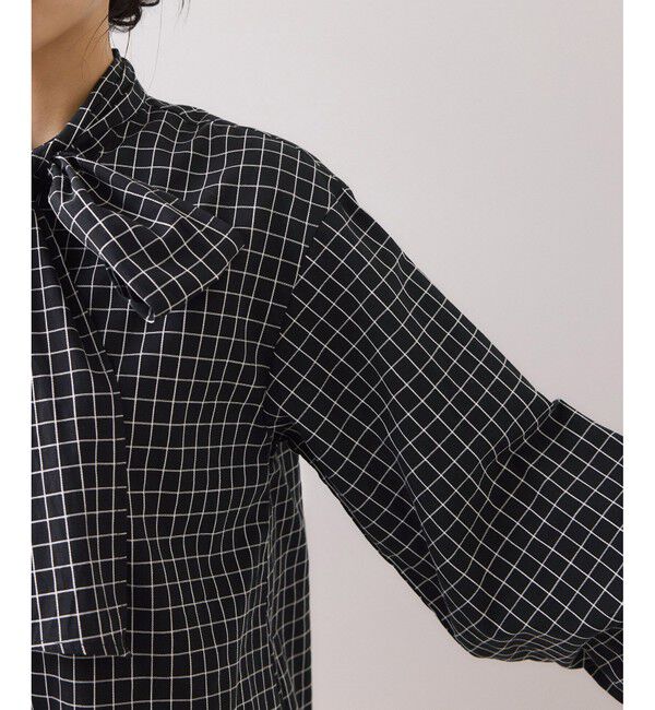 VIS「チェック＆デニムアソートボウタイリボン付きスタンドカラーシャツ」|シャツ・ブラウス|