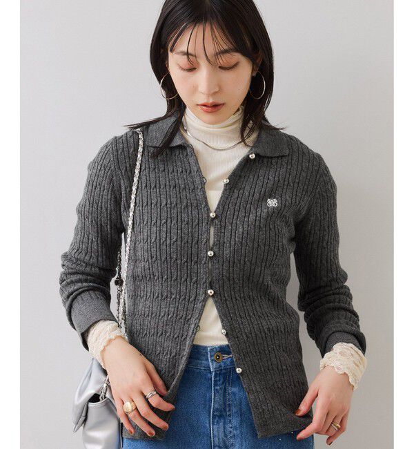 VIS「ポロ衿ケーブルカーディガン」|カーディガン|チャコール(06)