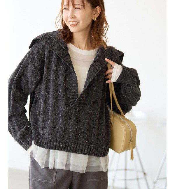 Rope&rsquo;Picnic「アンジェリーナモールニットスキッパープルオーバー」|ニット・セーター|チャコール