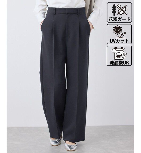 Rope&rsquo;Picnic「【花粉ガード】360&deg;ウルトラストレッチ ワイドスラックスパンツ/セットアップ対応」|チノ|ネイビー(40)