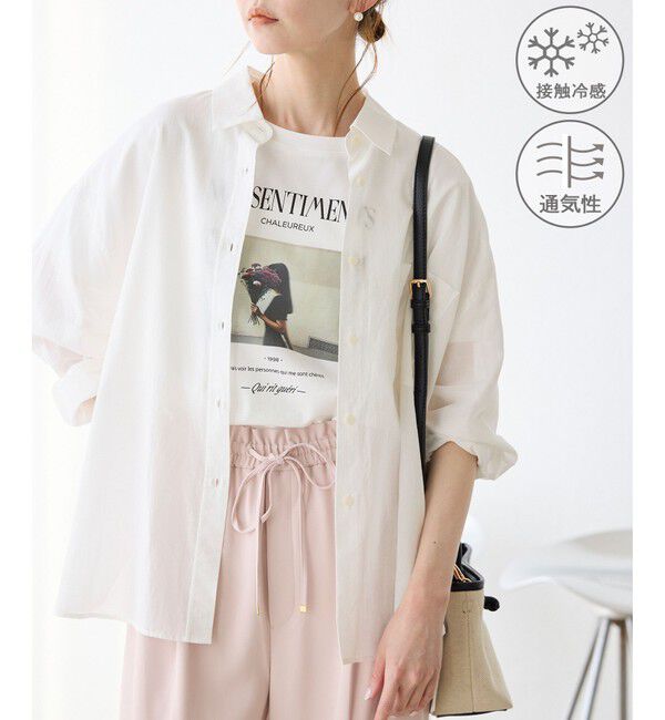 Rope&rsquo;Picnic「【接触冷感・通気性】お着軽シャツシリーズ/綿ボイルバックタックシャツ」|シャツ・ブラウス|オフホワイト(15)