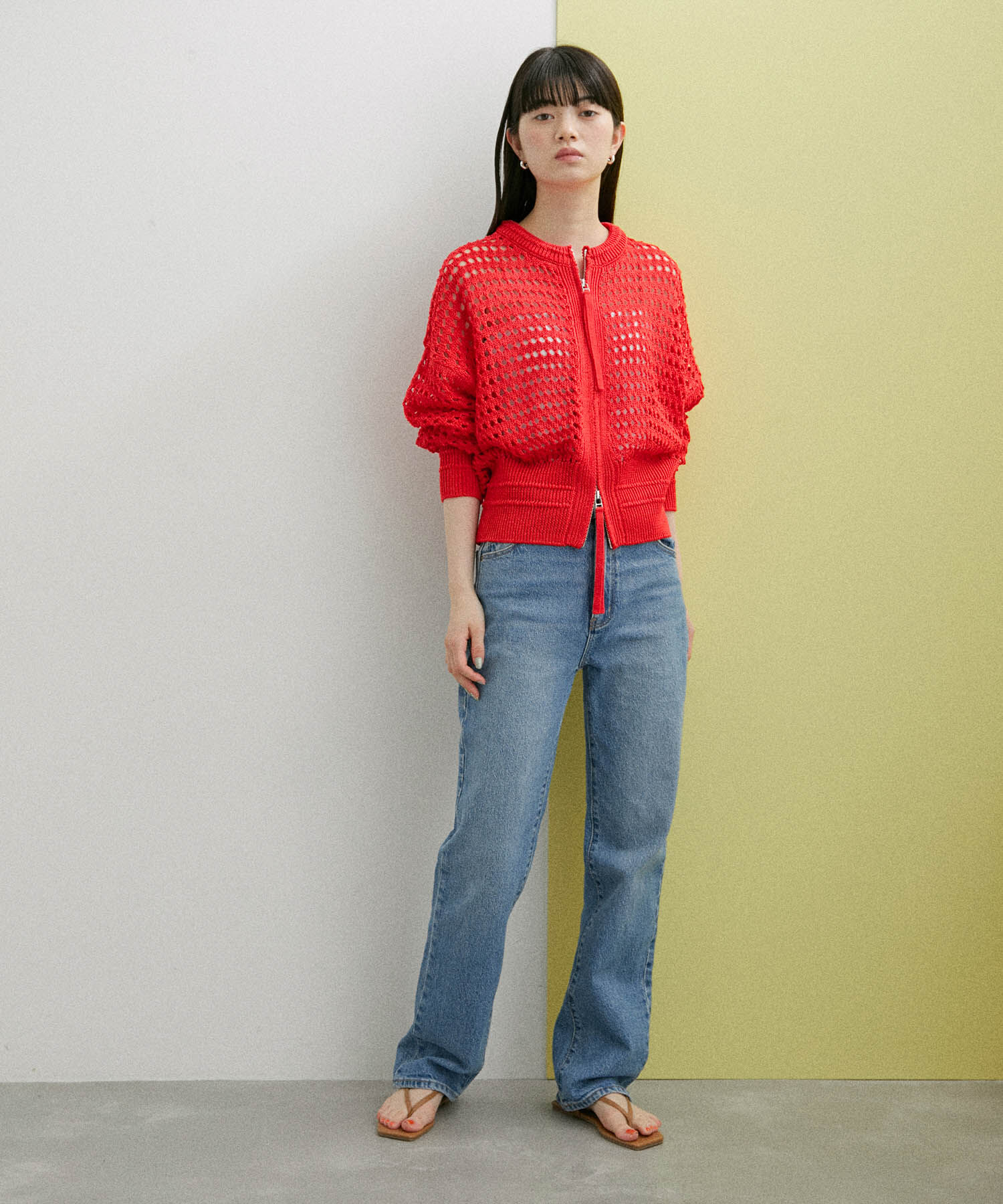 ADAM ET ROPE'「【WEB限定】メッシュニットブルゾン」|カーディガン|