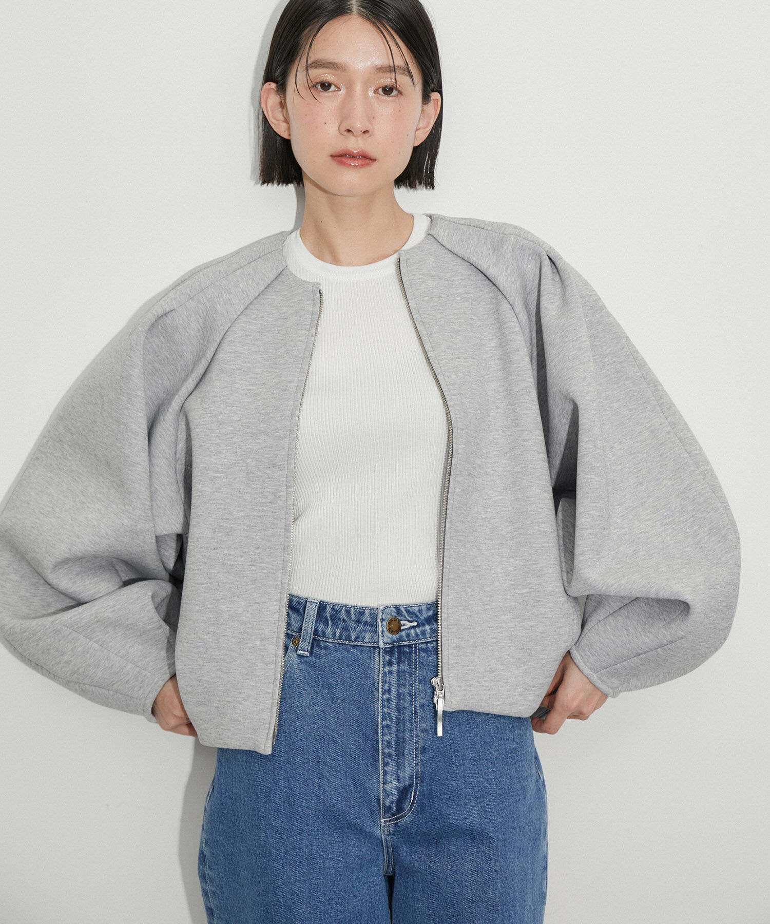 ADAM ET ROPE'「【サステナブル】ダンボールコクーンブルゾン」|ブルゾン・スタジャン|ライトグレー(08)