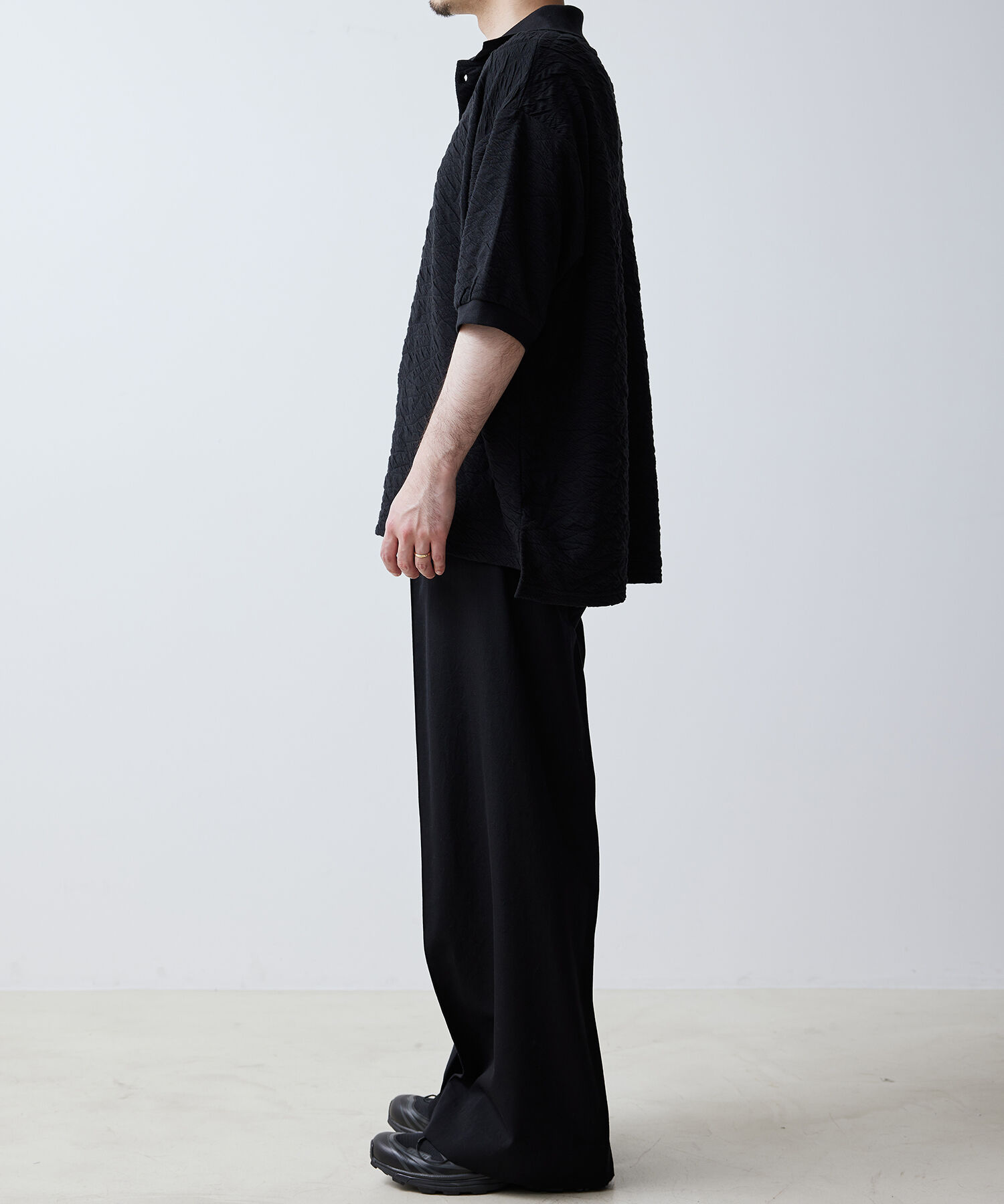 ADAM ET ROPE'「【WEB限定】ハーフスリーブ ジャガード ニットポロ / オーバーサイズ / ストレッチ / ユニセックス」|ポロシャツ|