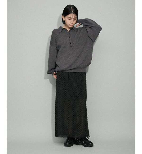 ADAM ET ROPE'「【WEB限定・サステナブル】ポロニットドットスカートコンビワンピース」|ワンピース|