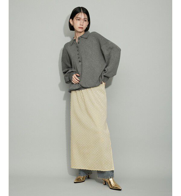 ADAM ET ROPE'「【WEB限定・サステナブル】ポロニットドットスカートコンビワンピース」|ワンピース|