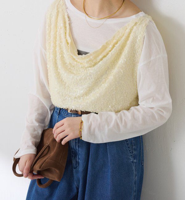  「【プラスワンアイテム】スパンコールドレープベスト」|Tシャツ・カットソー|アイボリー