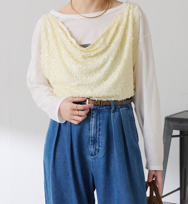  「【プラスワンアイテム】スパンコールドレープベスト」|Tシャツ・カットソー|