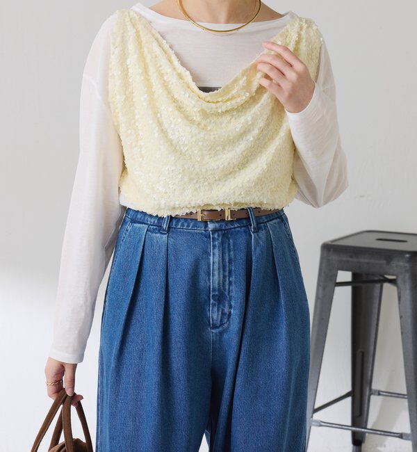  「【プラスワンアイテム】スパンコールドレープベスト」|Tシャツ・カットソー|