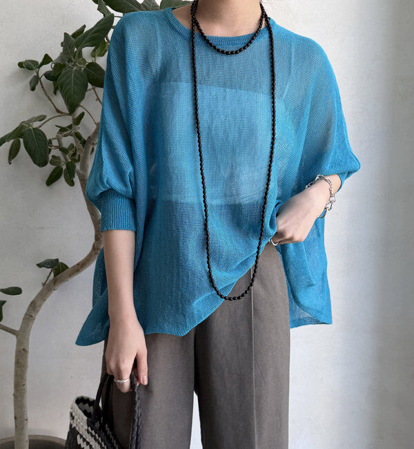  「ストローヤーンポンチョニット」|ニット・セーター|ブルー