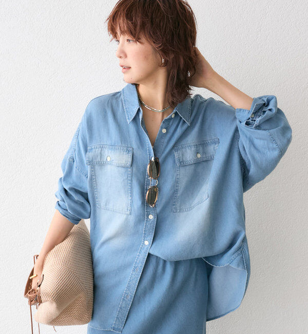  「【セットアップ可/真夏も快適！】ドレーピーデニムシャツ」|シャツ・ブラウス|