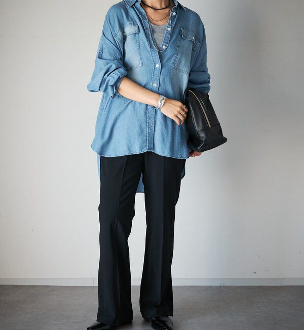  「【セットアップ可/真夏も快適！】ドレーピーデニムシャツ」|シャツ・ブラウス|
