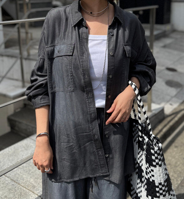  「【セットアップ可/真夏も快適！】ドレーピーデニムシャツ」|シャツ・ブラウス|