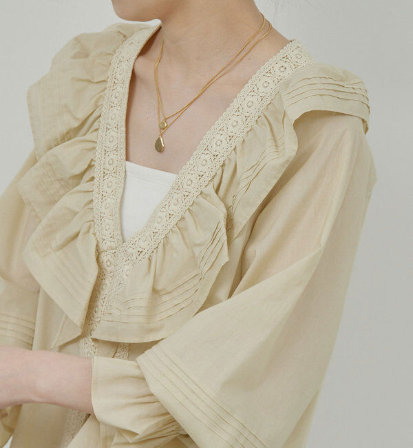  「レースフリルブラウス」|シャツ・ブラウス|ライトベージュ