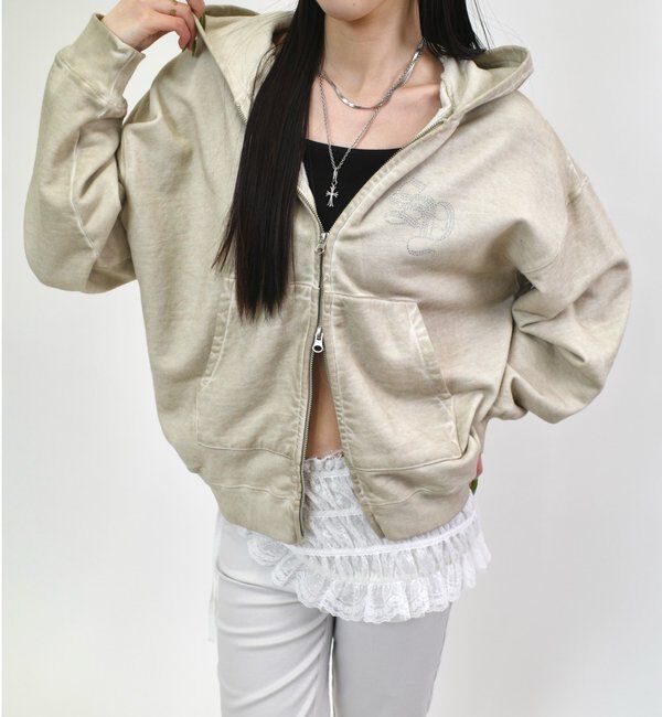  「【SLOPPY】RHINESTONE ZIP HOODIE」|パーカー|アイボリー