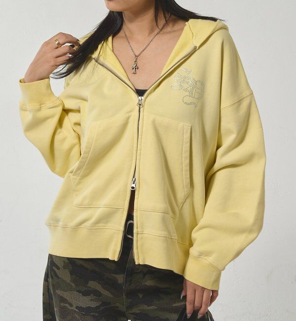  「【SLOPPY】RHINESTONE ZIP HOODIE」|パーカー|イエロー