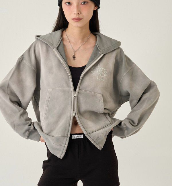  「【SLOPPY】RHINESTONE ZIP HOODIE」|パーカー|