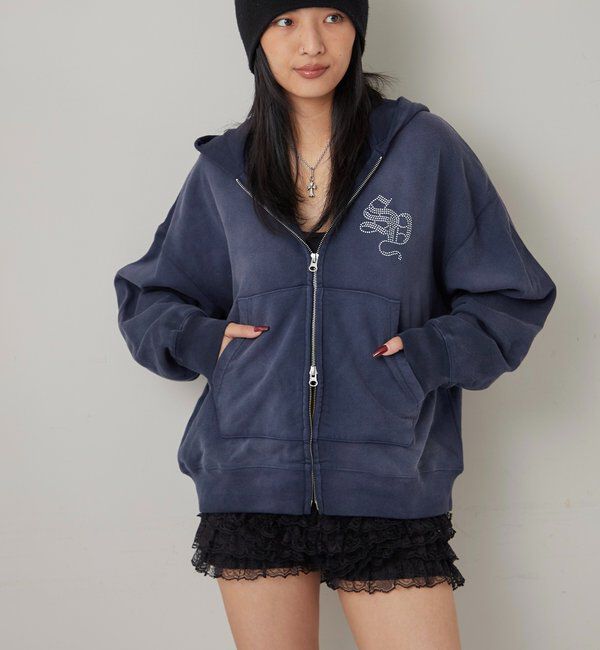  「【SLOPPY】RHINESTONE ZIP HOODIE」|パーカー|