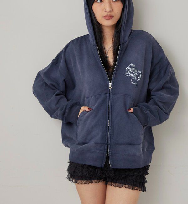  「【SLOPPY】RHINESTONE ZIP HOODIE」|パーカー|