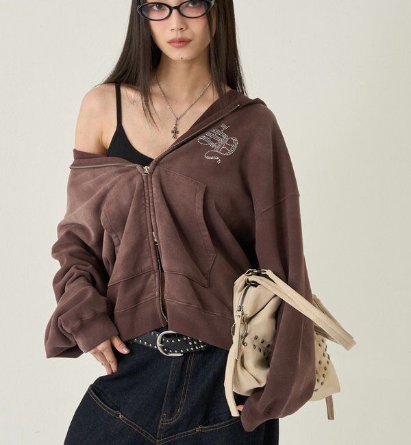  「【SLOPPY】RHINESTONE ZIP HOODIE」|パーカー|