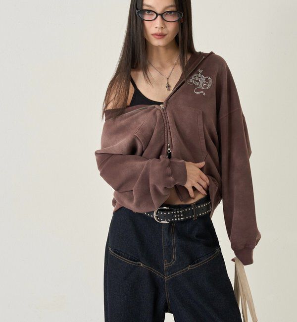  「【SLOPPY】RHINESTONE ZIP HOODIE」|パーカー|