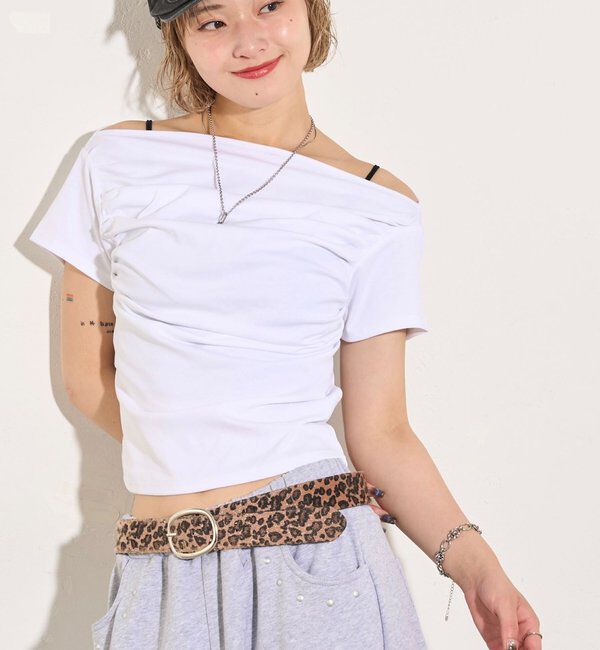  「ギャザーオフショル半袖トップス」|Tシャツ・カットソー|