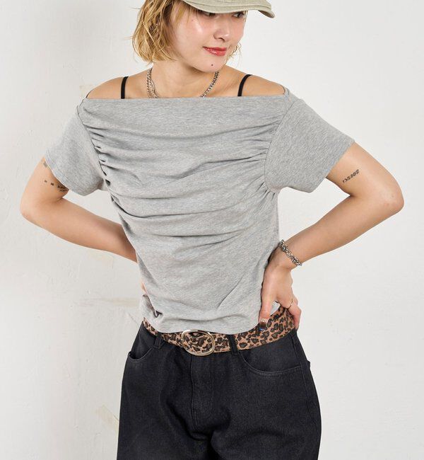  「ギャザーオフショル半袖トップス」|Tシャツ・カットソー|