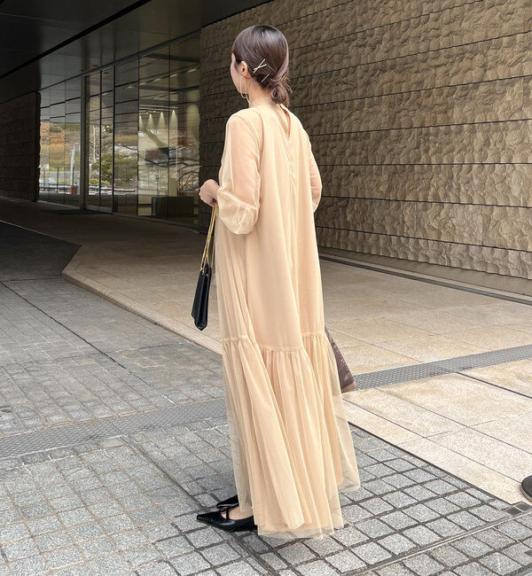  「【オケージョン】【サイズ展開あり】チュールハイネックワンピース」|ワンピース|