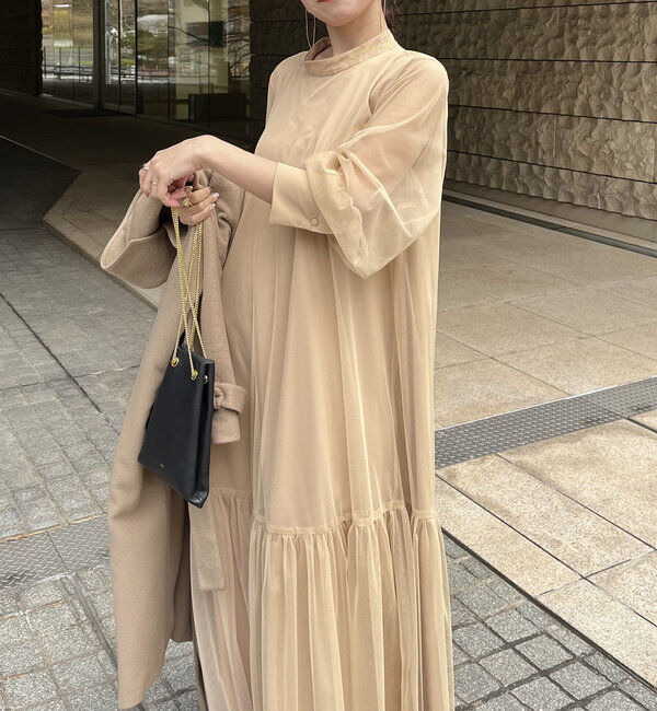  「【オケージョン】【サイズ展開あり】チュールハイネックワンピース」|ワンピース|