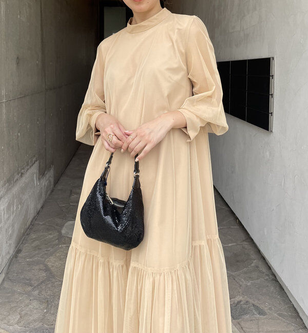  「【オケージョン】【サイズ展開あり】チュールハイネックワンピース」|ワンピース|