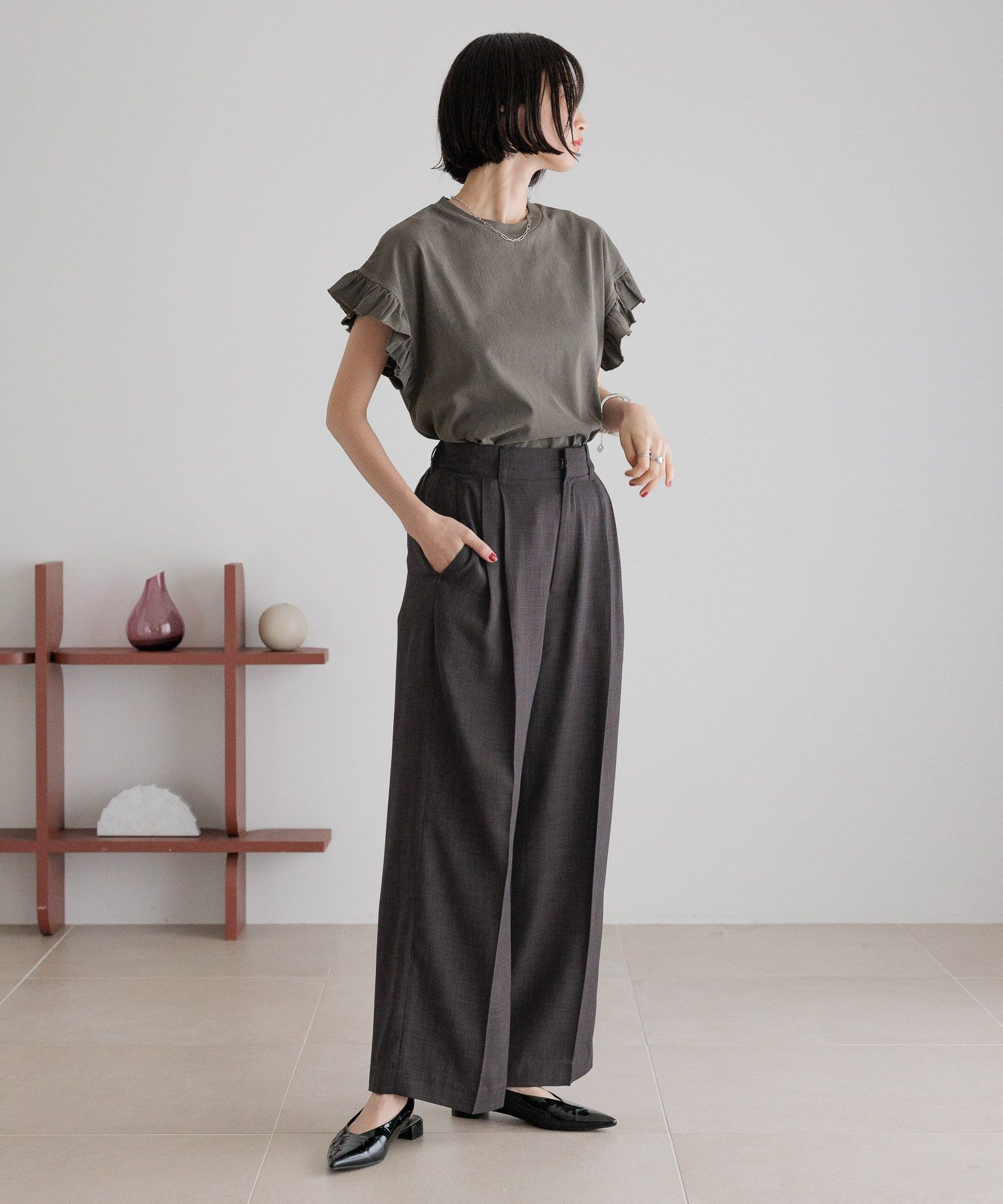 LOWRYS FARM「バスケットワイドパンツ」|チノ|