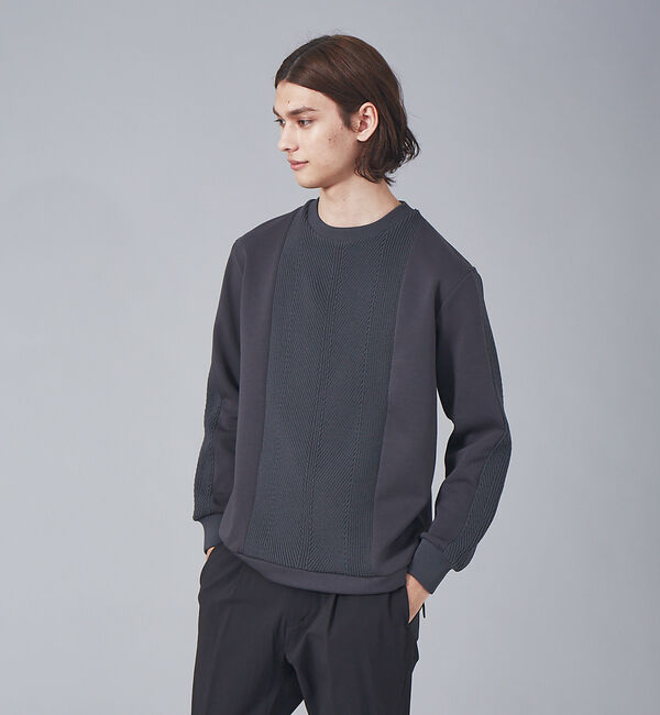 ABAHOUSE「ダンボール&times;ニットコンビ プルオーバー ニット スウェット」|Tシャツ・カットソー|チャコールグレー