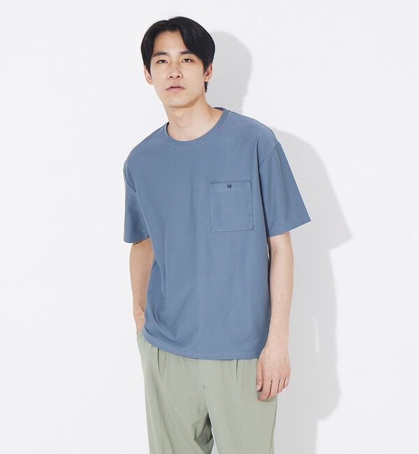 ABAHOUSE「カルゼ ワンボタン ポケット カラー Tシャツ」|Tシャツ・カットソー|ブルーグレー