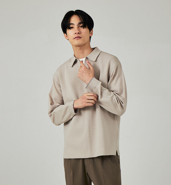 ABAHOUSE「【ナチュラルストレッチ】スキッパー ニットポロシャツ」|ポロシャツ|グレージュ