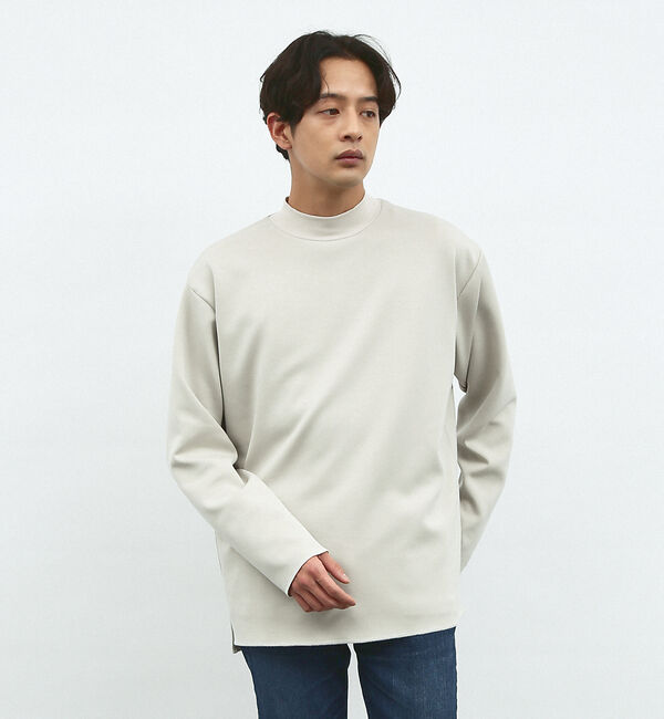 ABAHOUSE「【ダブルフェイス】ソフトタッチ モックネック ロングスリーブ Tシャツ」|Tシャツ・カットソー|グレージュ